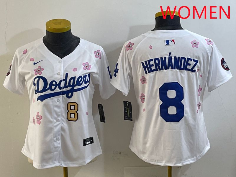 Women Los Angeles Dodgers #8 Hernandez White Sakura Edition 2025 Nike MLB Jersey style 4->women mlb jersey->Women Jersey